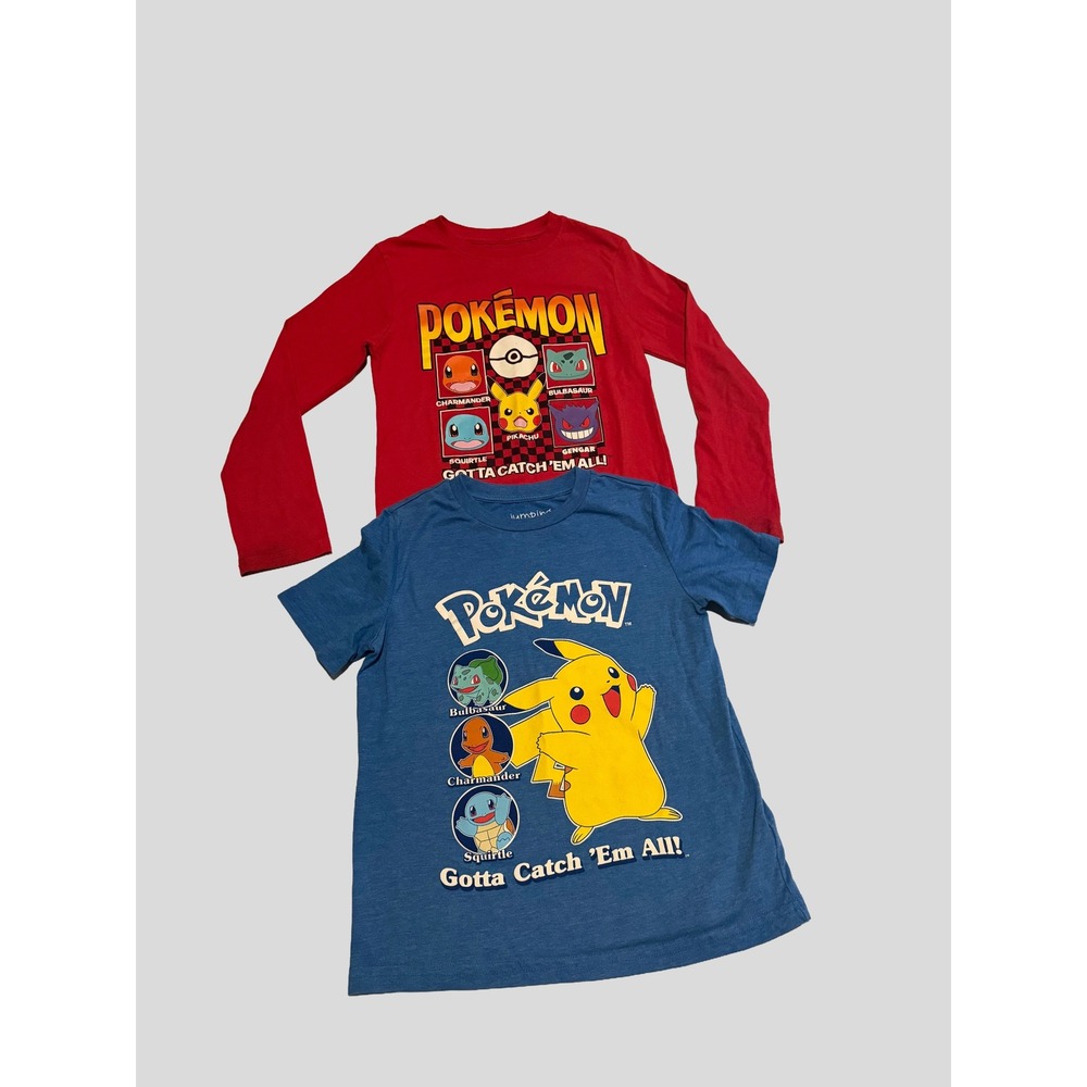 Pokemon Boys Graphic Tee Bundle Red Long Sleeve Blue Short Sleeve Size S 7 2pk